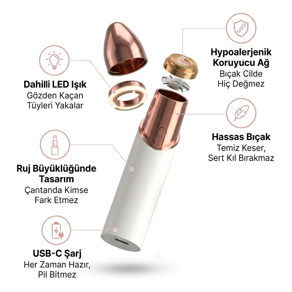 Voderas™ Hassas Yüz Tüy Giderici | 30 Saniyede Pürüzsüz Cilt