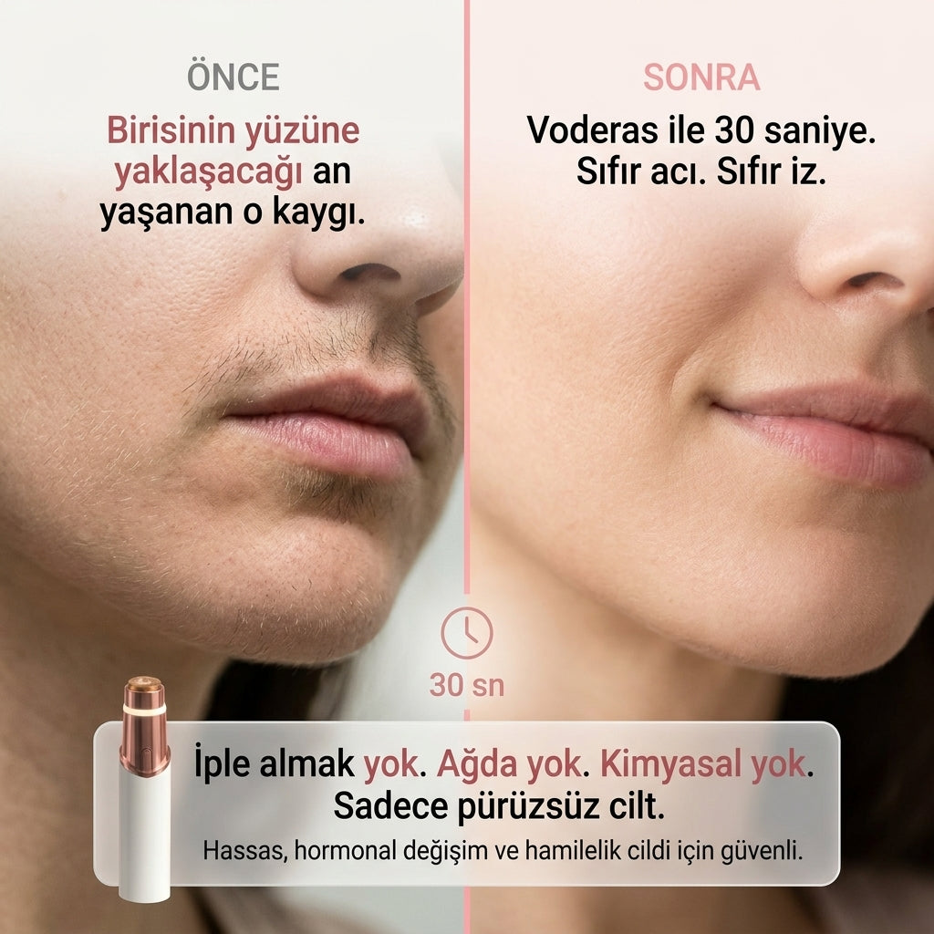 Voderas™ Hassas Yüz Tüy Giderici | 30 Saniyede Pürüzsüz Cilt